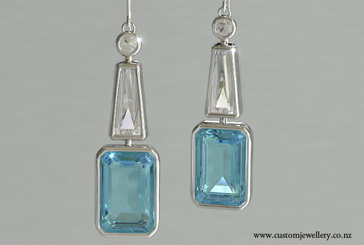 Aquamarine Emerald Cut Bezel Set Diamond Earrings New Zealand Aquamarine Emerald Cut Bezel Set Diamond Pendant Earrings
