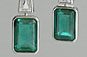 Contemporary Emerald Cut Emerald Bezel Set Diamond Earrings