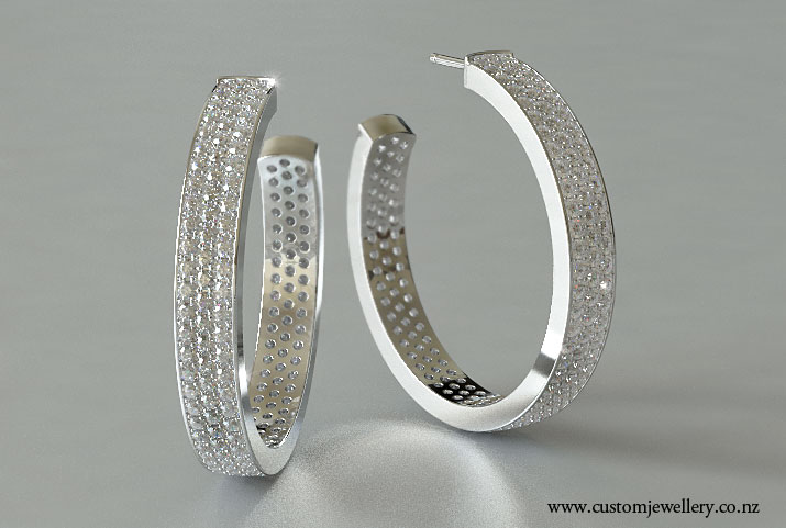 Diamond Pave Hoop Earrings 7ctw in White Gold or Platinum