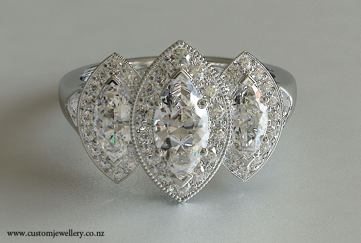 Marquise Cut Three Stone Diamond Dinner Ring