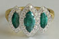 Marquise Cut Three Stone Emerald and Diamond Engagement Ring