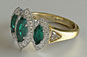 Marquise Cut Three Stone Emerald and Diamond Engagement Ring