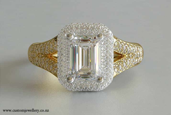 Emerald diamond yellow gold engagement rings