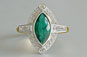 Marquise Cut Emerald Ring, Baugette Diamond Ring, Vintage Ring, White Gold, Platinum