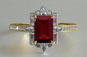 Art Deco Emerald Cut Ruby Vintage Style Halo Ring Two-tone Gold
