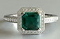 emerald engagement ring, asscher cut, square emerald cut, diamond halo style ring