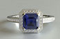 Asscher Cut Sapphire and Diamond Engagement Ring - Halo Style