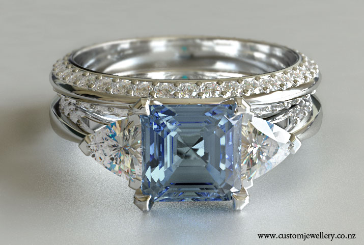 Asscher cut engagement rings with trillions