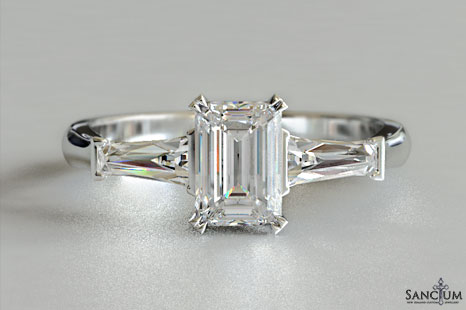 Emerald cut engagement rings with baguettes