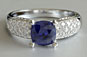 Cusion Cut Sapphire Engagement Ring Pave Shoulders