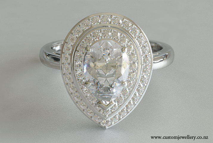Pear Diamond Engagement Ring Double Halo