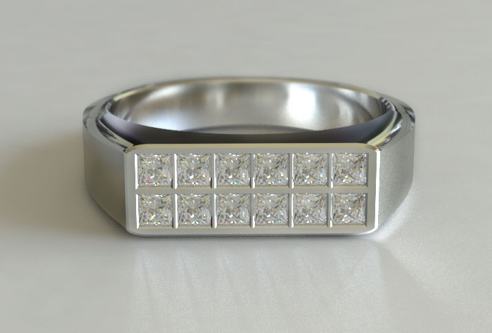Mens White Gold Princess Cut Diamond Ring