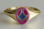 Mens Red Oval Buff-top Masonic Ring Yellow Gold