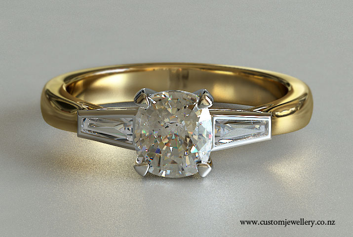 Cushion cut engagement rings in yellow gold