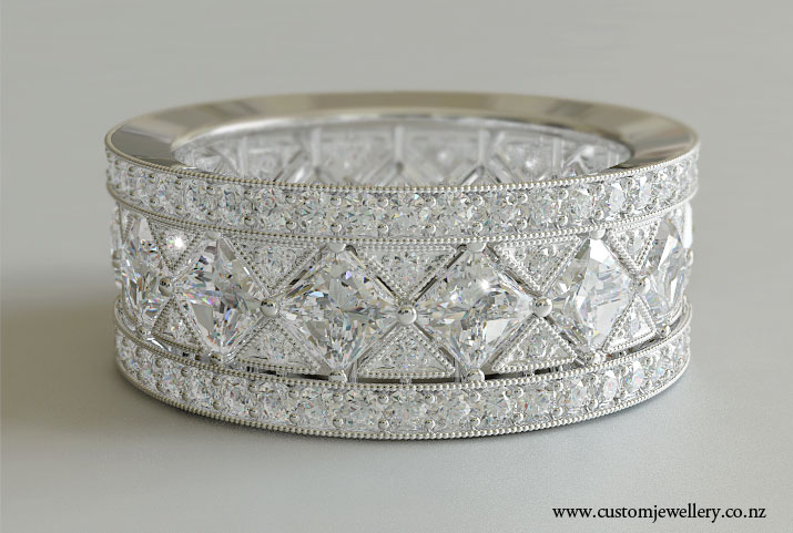 Diamond Vintage Art Deco Style Wedding Band Princess Cut