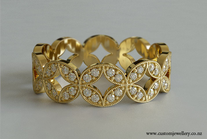 Yellow Gold Celtic Wedding Band or Eternity Ring with Petal Shapes Set ...