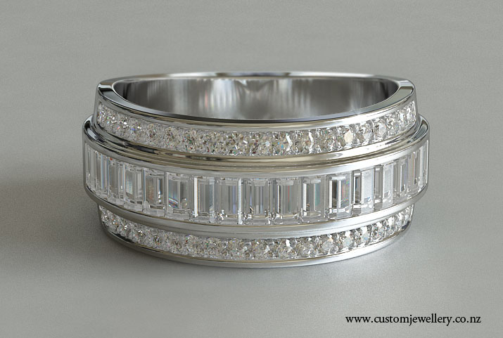 Step Shank Baguette and Round Brillliant Wedding Ring