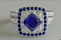 princess cut sapphire, round brilliant cut diamond, white gold art deco vintage ring, platinum ring, eternity ring