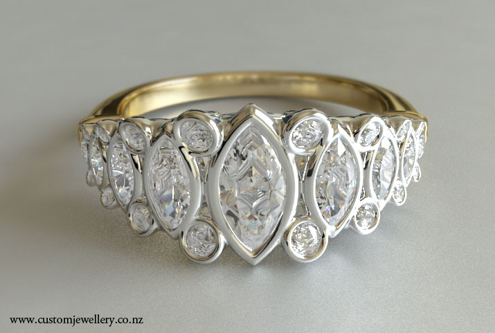 Marquise Cut Diamond Filigree Dinner Ring