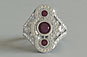Art Deco Three Stone Round Cut Ruby Diamond Ring