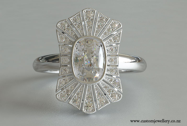 Cushion Cut Diamond Art Deco Vintage Ring