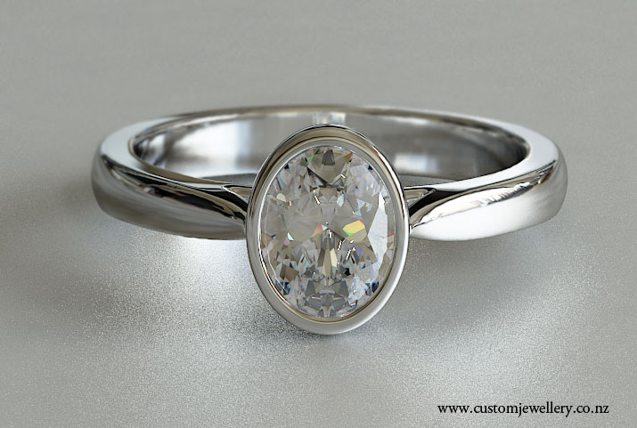 Oval Diamond Solitaire Engagement Ring Rub Over