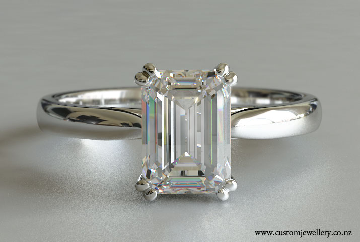 Emerald Cut Solitaire Diamond Engagement Ring with Split Prong Setting