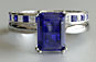 emerald cut sapphire, platinum, white gold ring, split prong, platinum, princess cut wedding band