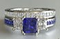princess cut diamond engagement ring, 3 stone engagement ring, sapphire three stone engagement ring