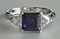Square Emerald Tanzanite and Trillion Three Stone Ring