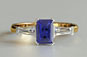  Yellow Gold Emerald Cut Sapphire and Diamond Engagement Ring