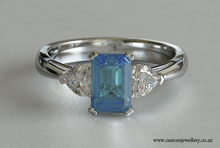 Diamond engagement ring on sale with aquamarine side stones