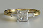 Three-Stone Princess Cut Diamond Engagement Ring - Baguette Sides - Yellow Gold
