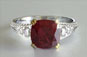 cushion cut ruby, split shank, knife edge, wedding ring