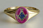 Mens Red Oval Buff-top Masonic Ring Yellow Gold