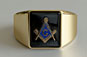 Mens Cushion Shaped Masonic Ring - Yellow Gold