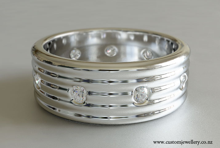Mens Diamond Wedding Band Corrugated Profile