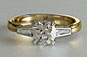 Yellow Gold Vintage Style Round Brilliant Baguette Side Stones Engagement Ring