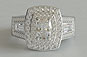 Double Halo Three-stone Cushion and Baguette Engagement Ring