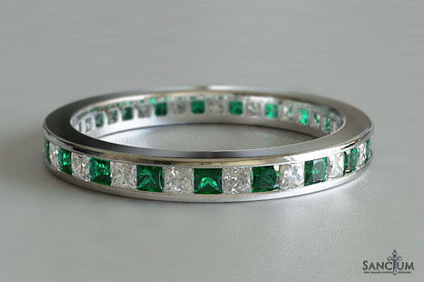 Princess Cut Emerald and Diamond Wedding Band Channel Set New Zealand