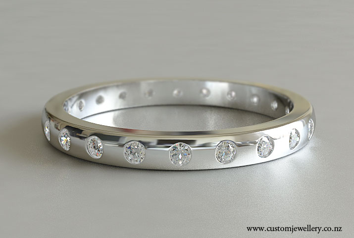Diamond Wedding Band with Punch Set Round Brilliant Diamonds