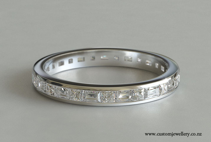 Baguette and Princess Cut Diamond Wedding Ring or Eternity Band